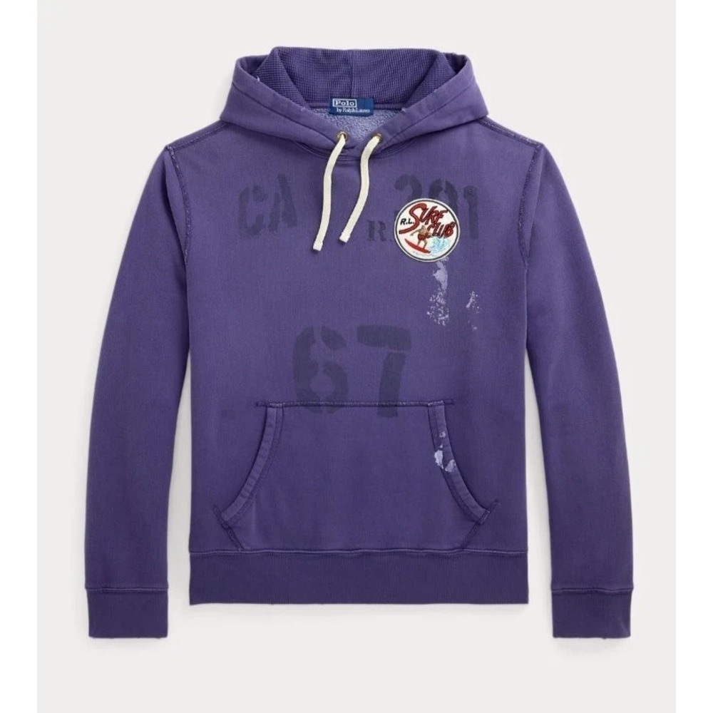 Polo Ralph Lauren Purple SURF CLUB PATCH Vintage Fit Fleece Hoodie Sweatshirt M